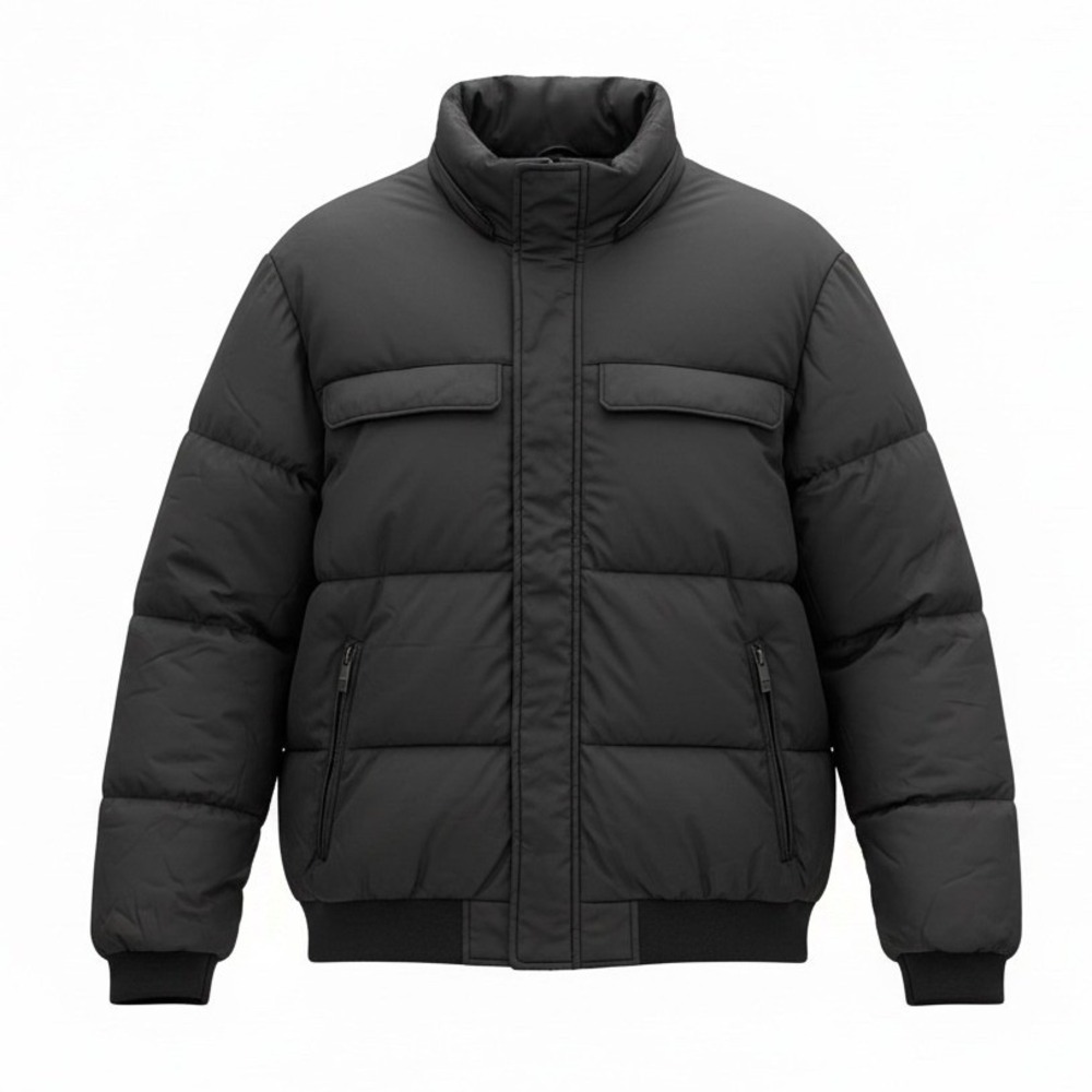 Claiborne Mens XXL Black Water Resistant Puffer Bomber Jacket Full Zip Pockets